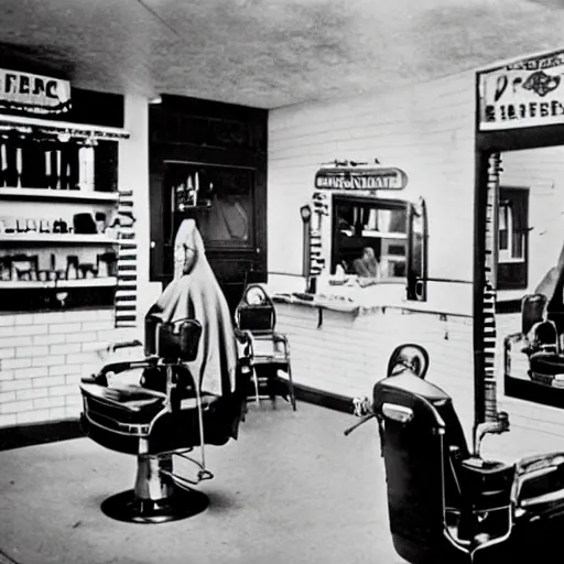 Prompt: a barber shop in the 1 9 5 0,