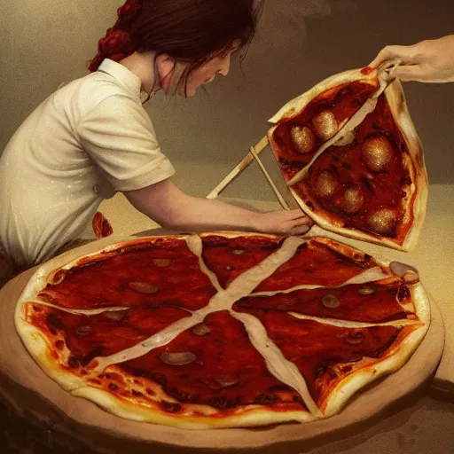 Prompt: neapolitan pizza margherita, by esao andrews, by james jean, humorous illustration, hyperrealistic, big depth of field, warm colors, night scenery, low light, 3 d octane render, 4 k, conceptart, hyperdetailed, hyperrealistic, trending on artstation