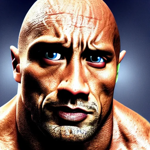 Image similar to the rock but he has white skin and two horns coming out of his forehead