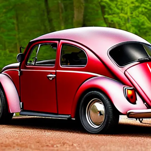 Image similar to promotional scifi - blockbuster movie scene of an insect - ladybug is mostly melded with a'glossy volkswagen beetle '. it wings and is flying down a dusty backroad along a gentle creek in smokey mountains tennessee. cinematic, muted dramtic color, 4 k, imax, 7 0 mm, hdr