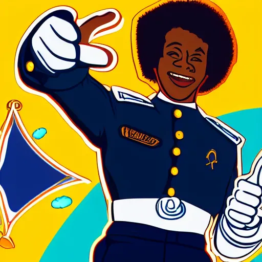 Prompt: a man in a sailor's uniform giving a thumbs up, a stock photo by Ray Parker, shutterstock, afrofuturism, bob ross, toonami, groovy