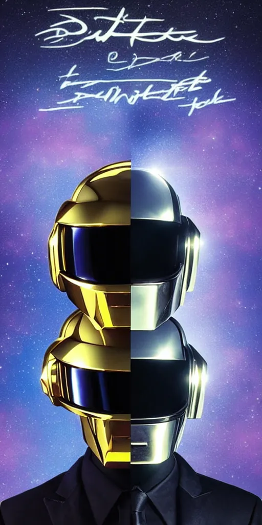 Image similar to Daft Punk above a spaceship