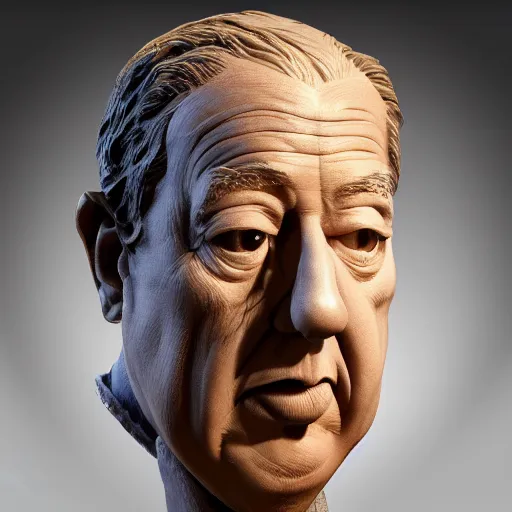 Prompt: intricate bust of alfred hitchcock carved from wood in baroque style, studio light, maria panfilova, andrea savchenko, mike kime, ludovic plouffe, qi sheng luo, oliver cook, trending on artstation