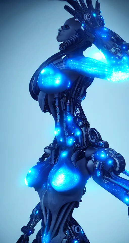 Image similar to beutiful girl cyborg a blue dragon scale, trending artstaition, unreal engine