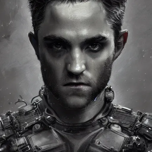 Prompt: robert pattison portrait, dystopia core, apocalyptic, armor, warrior, dramatic, sharp focus, fiction, neon, fantasy, hyper detailed, digital art, trending in artstation, cinematic lighting, studio quality, smooth render, unreal engine 5 rendered, octane rendered, art style and nixeu and wlop and krenz cushart