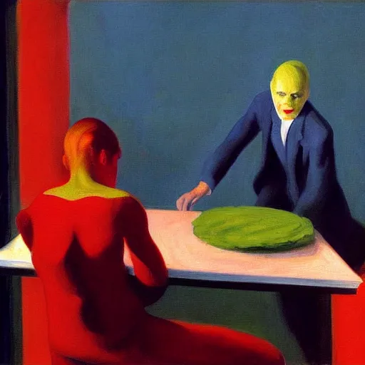 Image similar to devil boss in hell, oil painting by edward hopper