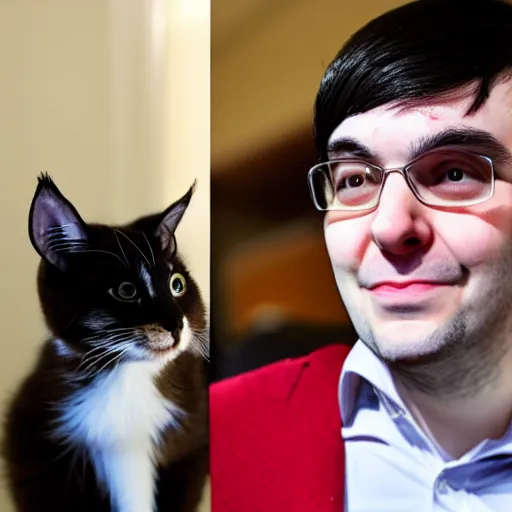 Image similar to cute looking martin shkreli cosplaying a girl with cat ears