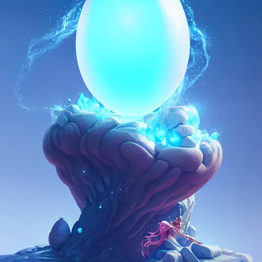 Prompt: magic frozen ice phoenix egg, deadly potion flowing from the top, rock and sand around, peter mohrbacher style, ray tracing, cinematic, digital art, realistic, octane render