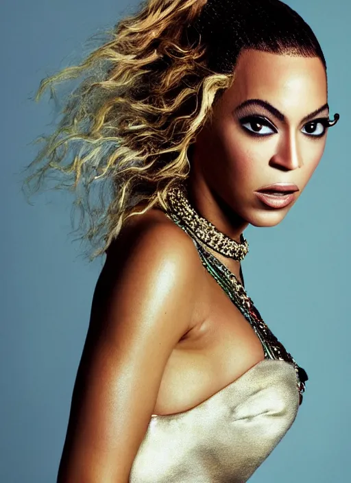 Image similar to beyonce photohoot styled by nick knight posing, studio lighting, majestic style, vogue magazine, highly realistic. high resolution. highly detailed. dramatic. 8 k. 4 k.