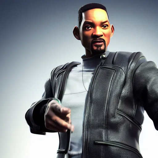 Image similar to Will Smith as a Square Enix Villain 2005 JRPG cinema 4d render, Ray tracing reflection, natural lighting, Unreal Engine award winning photography