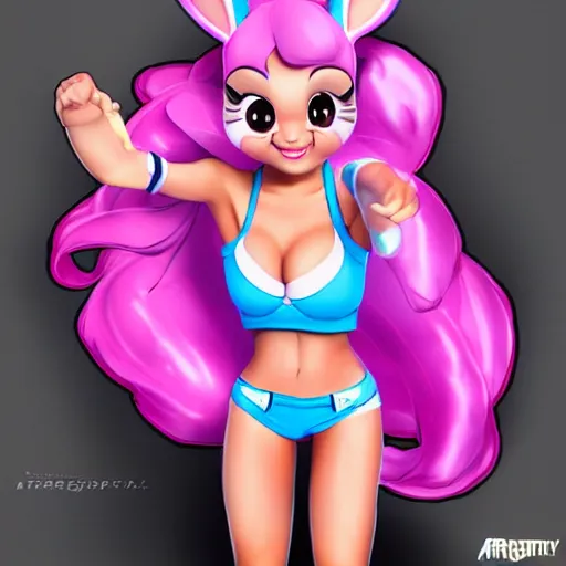 Image similar to ariana grande cosplaying as lola bunny, fun, happy, by artgerm, deviantart