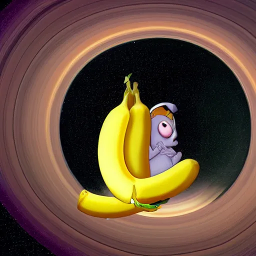 Image similar to Cartoon art of a hungry banana eating a pickle on Saturn, digital art, detailed,