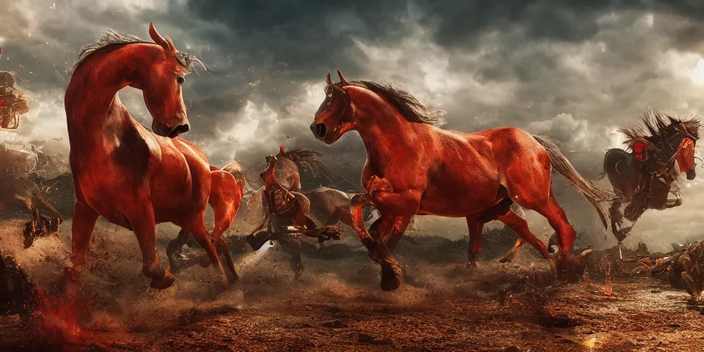 Prompt: red horse beer, advertisement, realistic 4 k octane beautifully detailed render, 4 k post - processing, highly detailed, intricate complexity, epic composition, magical atmosphere, cinematic lighting, masterpiece, ultra hd