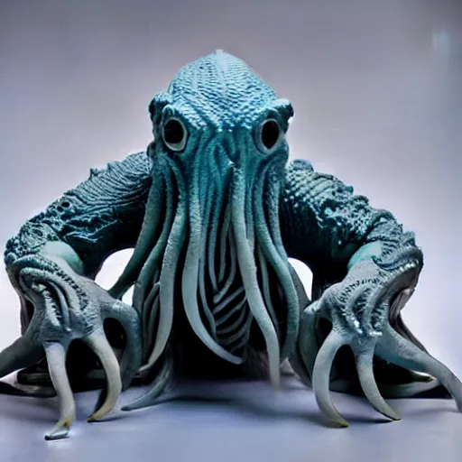 Prompt: a porcelain sculpture of cthulhu product shot