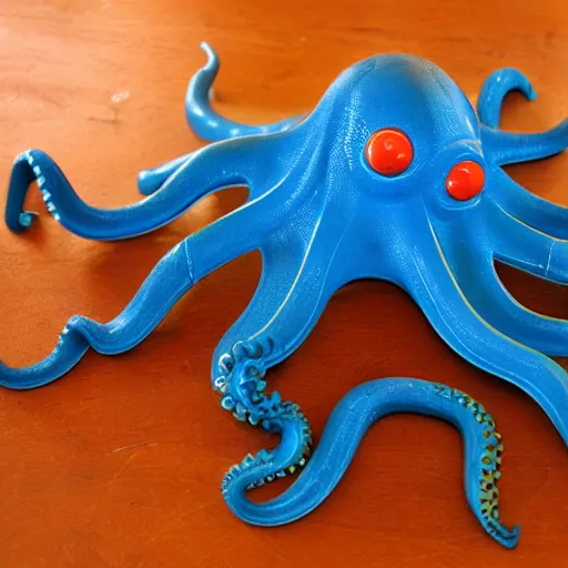 Prompt: vintage 1 9 6 0 s plastic toy of a octopus kaiju,