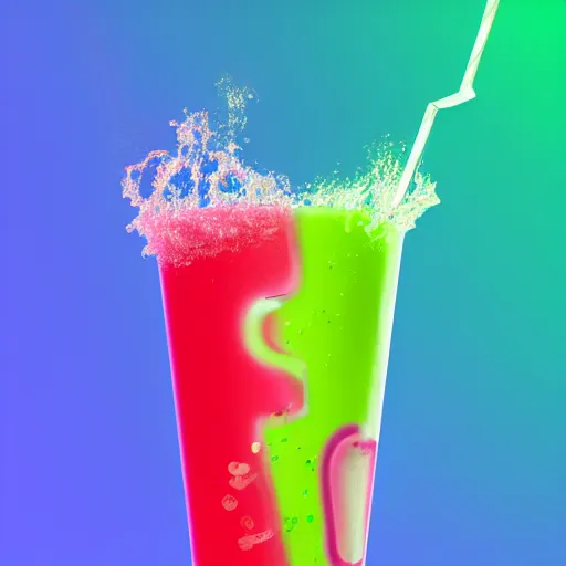 Image similar to cherry limeade smoothie in a big gulp cup, intricate complexity, neon rainbow drip paint, trending on art station, photoreal, surrealist neon drip, 8 k, octane render