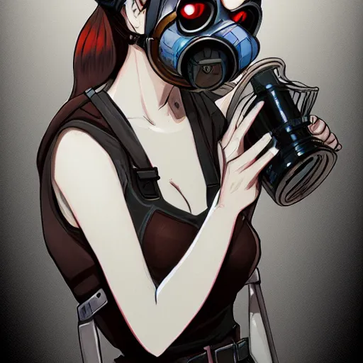 Image similar to medium shot portrait of a girl wearing a gas mask, drawn by WLOP, by Avetetsuya Studios, attractive character, colored sketch anime manga panel, trending on Artstation