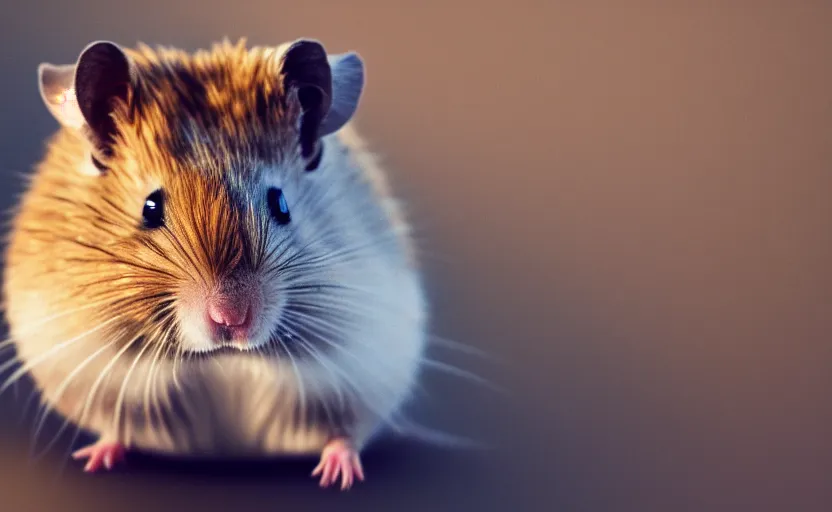 Image similar to portrait of a king hamster, detailed face, cinematic lighting, 8 k