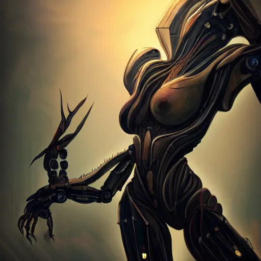 Image similar to high quality bug pov shot, of a highly detailed beautiful Giant female warframe, but as an anthropomorphic robot female dragon, looming over you, unaware of your existence, posing elegantly, highly detailed art, realistic, professional digital art, high end digital art, furry art, DeviantArt, artstation, Furaffinity, 8k HD render, epic lighting, depth of field