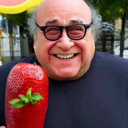 Image similar to human strawbarry with danny devito face