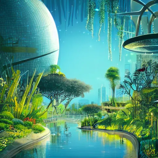 Prompt: beautiful happy picturesque charming organic futuristic sci - fi city in harmony with nature. water and plants. beautiful light. grainy and rough. soft colour scheme. beautiful artistic vector graphic design by lurid. ( 2 0 2 2 )