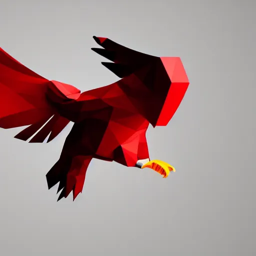 Image similar to low poly, vector, white eagle flying above an open book, icon, red background, cgsociety, artstation, octane render