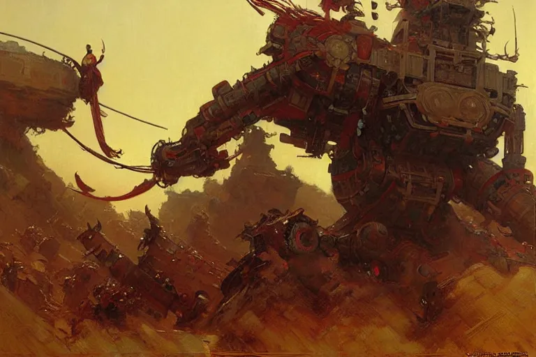 Image similar to wuxia, huge machine robot, painting by gaston bussiere, craig mullins, j. c. leyendecker