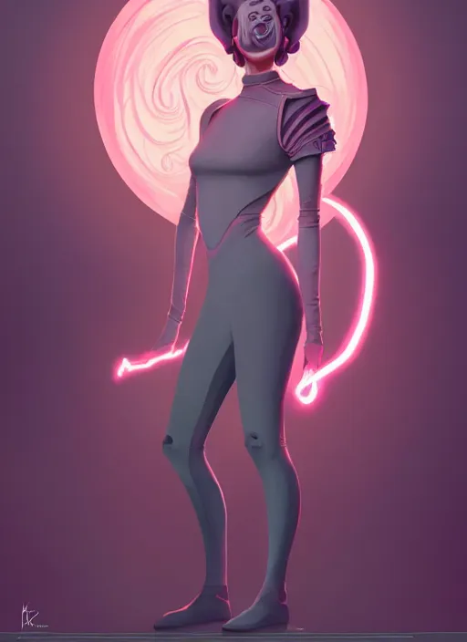 Prompt: full body profile painted cartoony portrait, grey alien light eyes, d & d, gloomhaven, matte painting concept art, art nouveau, beautifully backlit, swirly vibrant color lines, fantastically gaudy, aesthetic octane render, 8 k hd resolution, by ilya kuvshinov and cushart krentz and gilleard james