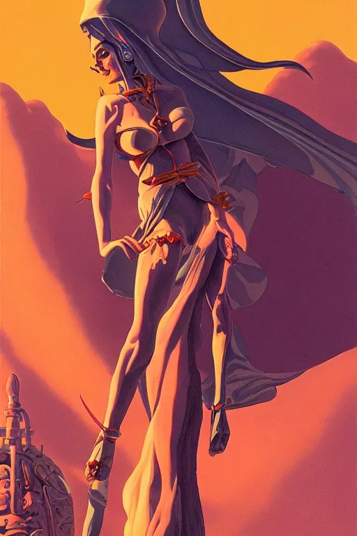 Image similar to empress of the elves, painted by vaughn bode and joe jusko and chesley bonestell and gerald brom, trending on artstation, dramatic tan lighting first - person view studio ghibli, hdr, closeup, stuckism, manga