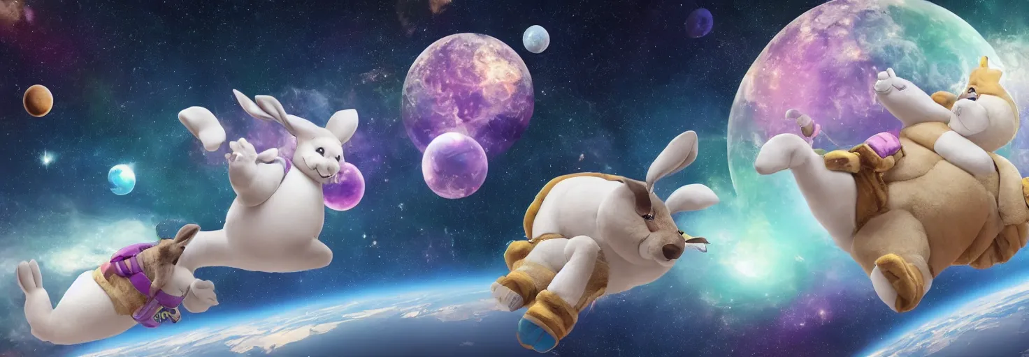 Image similar to photo of big chungus floating in space