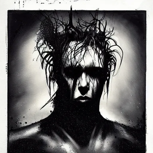 Image similar to portrait of gaunt ( the cure fan ) as dream from sandman, dim stars as eyes, by jeremy mann, by cedric peyravernay, by by russ mills, by richard avedon and ben templesmith, dramatic lightning, sadness, dark eye sockets, in the shadows, punk rock, gothic, high detailed, 8 k