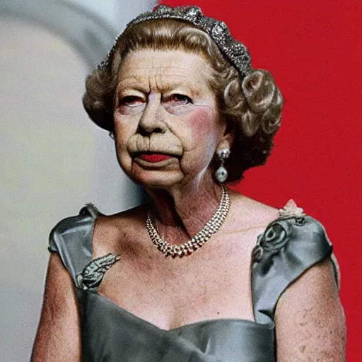 Prompt: picture of half human half lizard queen Elizabeth