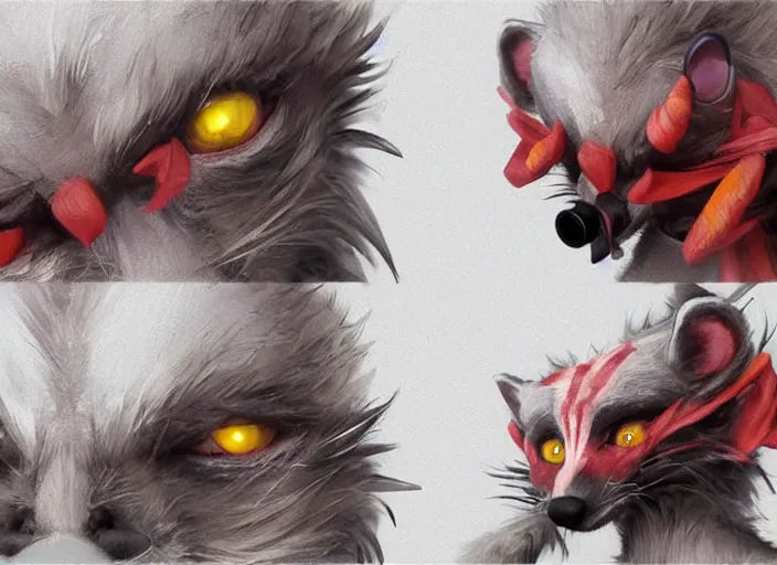 KREA - award - winning detailed concept art of a creepy clown fnaf  animatronic puppet anthropomorphic raccoon character wearing clown makeup  face paint. art by wlop on bcy. net, realistic. detailed fur