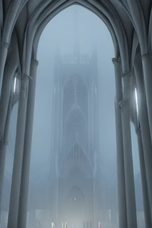 Image similar to misty artistic rendering Cathedral of Notre Dame, ash in the air, silent hill style, 8k resolution, octane render, volumetric lighting popular on artstation, popular on deviantart,