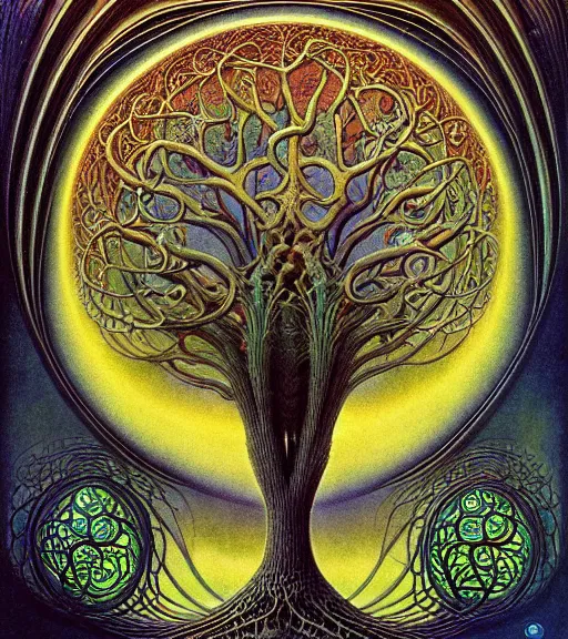 Image similar to tree of life by roger dean and andrew ferez, art forms of nature by ernst haeckel, divine chaos engine, symbolist, visionary, art nouveau, botanical fractal structures, organic, detailed, realistic, surreality