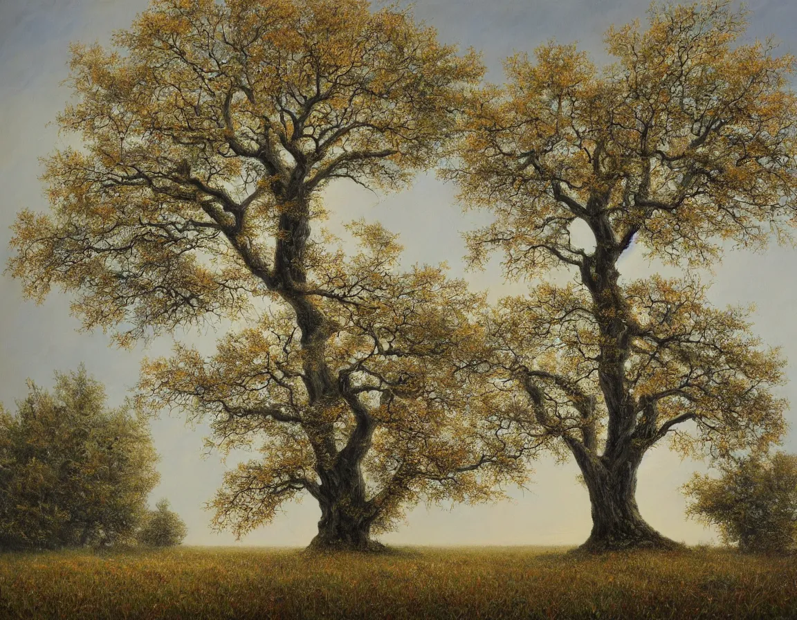 Prompt: hyper realistic oil painting of lonely oak tree, hd, hdr, by stanisław wyspianski, ultra detailed, high resolution
