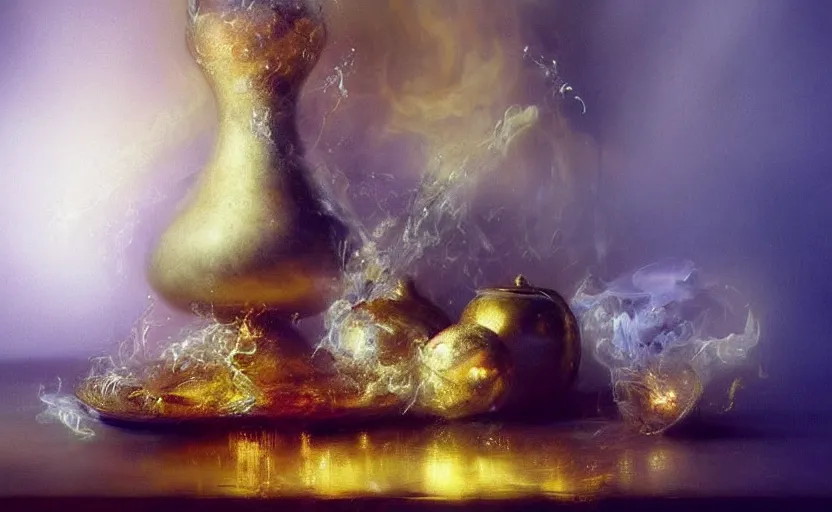 Image similar to alchemy still life amazing composition. by artstation trending, by joseph mallord william turner, luis royo, konstantin razumov, cinematic lighting, fractal flame, highly detailed