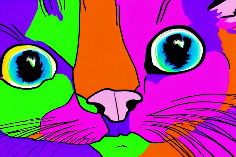 Prompt: bright, colurful, cartoon cats, facing directly, hypersaturated, various colors, ultra detailed, 8 k