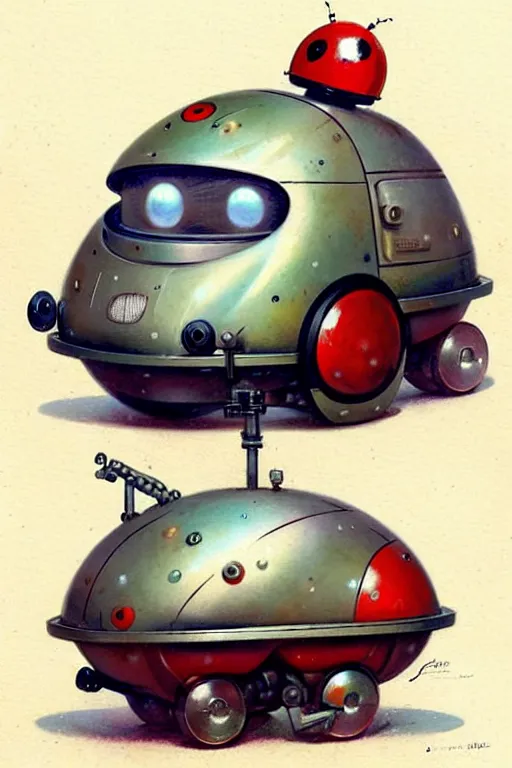 Image similar to ( ( ( ( ( 1 9 5 0 s retro future android robot fat robot ladybug wagon. muted colors., ) ) ) ) ) by jean - baptiste monge,!!!!!!!!!!!!!!!!!!!!!!!!!