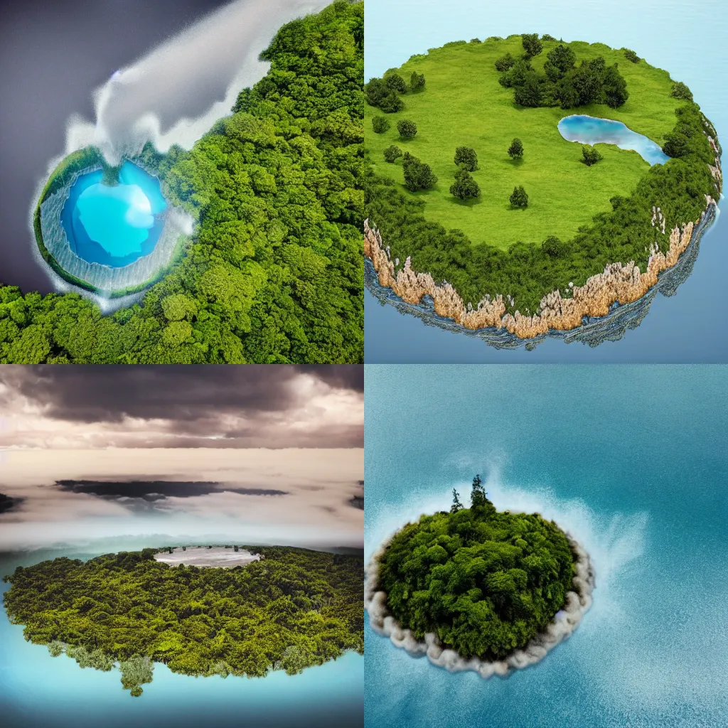 Prompt: island floating in the sky, water flowing down
