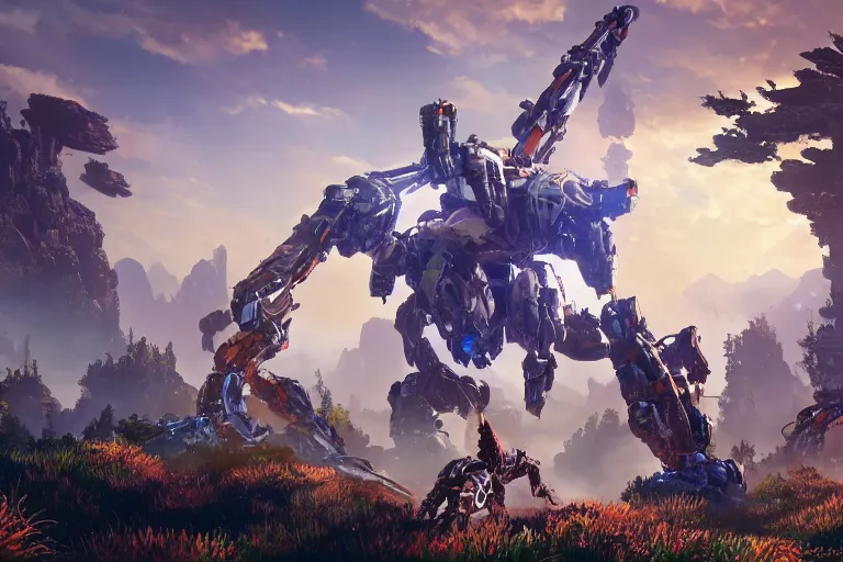 Image similar to burrower machine mecha animal beast robot of horizon forbidden west horizon zero dawn bioluminiscence global illumination ray tracing hdr fanart arstation by sung choi and eric pfeiffer and gabriel garza and casper konefal