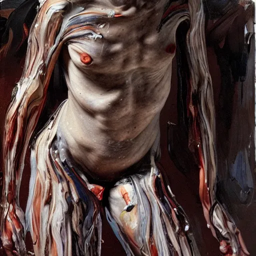 Prompt: body sculptures made with oil painting, brush strokes, by jenny saville. Dark atmosphere. volumetric