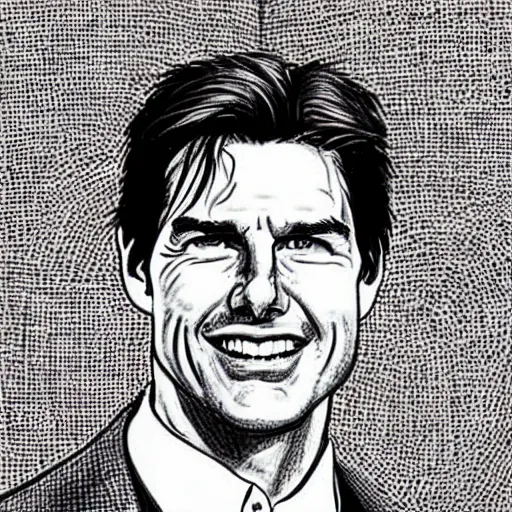 Image similar to a portrait drawing of Tom Cruise drawn by Robert Crumb