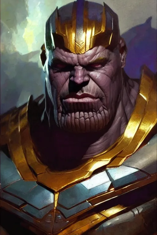 Prompt: gigachad thanos portrait dnd, painting by gaston bussiere, craig mullins, greg rutkowski, yoji shinkawa