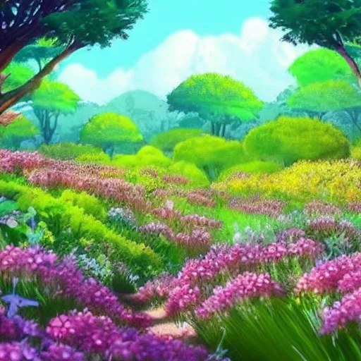 Image similar to flower forest background made by studoo ghibli, beautiful scene