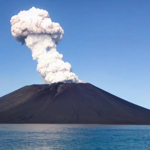 Prompt: volcano on an island and the ocean in the background