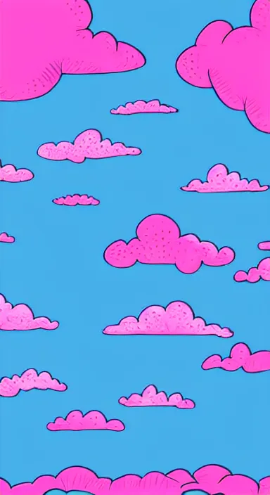 Image similar to pink clouds, under blue clouds, under black sky, smooth, cartoonish and simplistic, background artwork, digital art, award winning