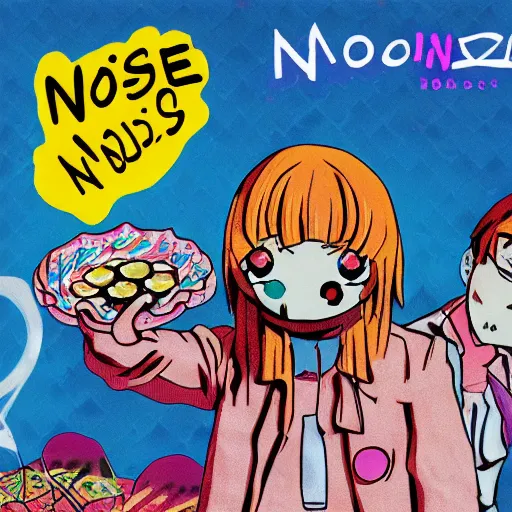 Image similar to noise rock album cover, anime makimg cereal