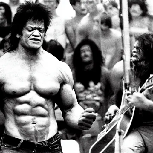 Image similar to hulk performing at woodstock