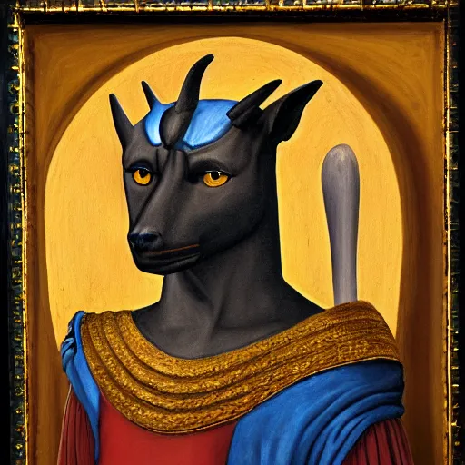 Prompt: a renaissance style portrait painting of Anubis